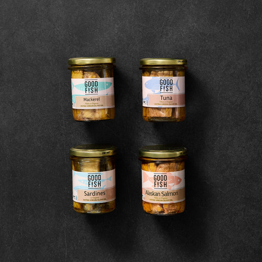 All 4 Good Fish products: Tuna, Mackeral, Sardines & Salmon | McKenzie's Meats