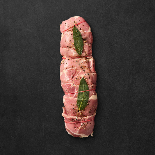 Pancetta Wrapped Pork Fillets with Asparagus, Pesto & Provolone